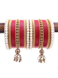 leshya Set Of 34 Brass Plated Stone-Studded & Beaded Bangles