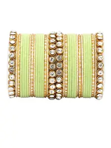 leshya Set Of 34 Brass Plated Stone-Studded Bangles