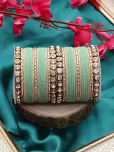 leshya Set Of 34 Brass Plated Stone-Studded & Beaded Bangles