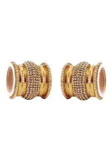 leshya Set Of 46 Brass Plated Stone Studded & Beaded Bangles
