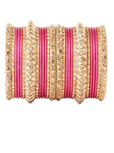 leshya Set Of 26 Brass Plated Kundan Stone Studded & Beaded Details Bangles