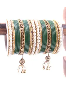 leshya Set Of 34 Brass Plated Stone Studded & Beaded Bangles