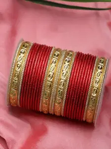 leshya Set Of 28 Brass-Plated Stone Studded & Beaded Bangles