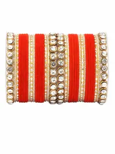 leshya Set Of 34 Brass Plated Stone-Studded Bangles