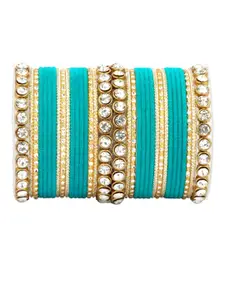 leshya Set Of 34 Brass Plated Stone-Studded Bangles