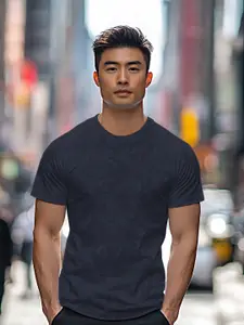 Urbano Fashion Men's Estate Blue Printed Half Sleeve Slim Fit Cotton T-Shirt