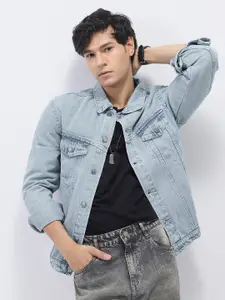 Urbano Fashion Men's Light Grey Regular Fit Washed Full Sleeve Denim Jacket