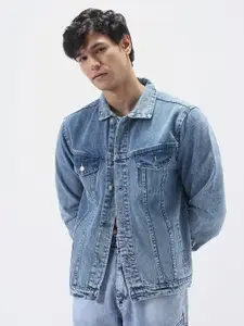 Urbano Fashion Men's Light Blue Regular Fit Washed Full Sleeve Denim Jacket