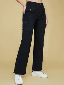 Life With Pockets Women Wide Leg Mid-Rise Clean Look Stretchable Cargo Jeans