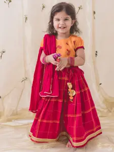 Tiber Taber Girls Embroidered Cotton Ready To Wear Lehenga & Blouse With Dupatta