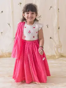 Tiber Taber Girls Embroidered Cotton Ready to Wear Lehenga & Blouse With Dupatta