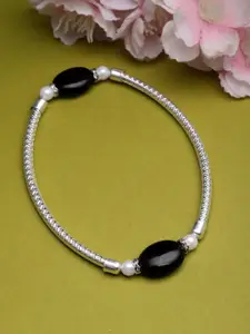 Sanjog SSilver-Plated Beaded Oxidised Pearl Anklet