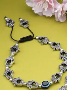 Sanjog Silver-Plated Artificial Beads Oxidised Evil Eye Hamsa Charm Single Anklet