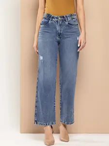 Chemistry Women Straight Fit High-Rise Low Distress Light Fade Stretchable Jeans