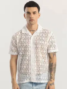 Snitch Men Classic Boxy Sheer Printed Casual Shirt