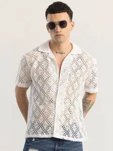 Snitch Men Classic Boxy Sheer Printed Casual Shirt