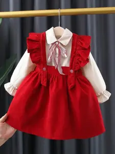 INCLUD Girls Puff Sleeves Shirt With Fit & Flare Sleeveless Dress