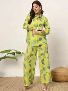 FIORRA Floral Printed Cuffed Sleeves Casual Shirt With Palazzos