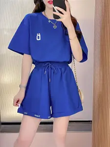 StyleCast Blue Round Neck Short Sleeves T-shirt With Shorts