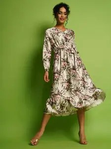 Globus Floral Print Fit and Flare Midi Dress
