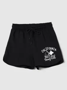 max Girls Typography Printed Mid Rise Pure Cotton Shorts