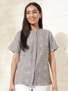 Fabindia Geometric Printed Mandarin Collar Top