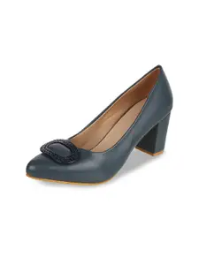 SHUZ TOUCH Round Toe Block Heeled Pumps
