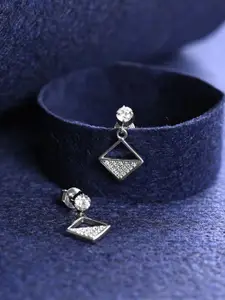 Clara Rhodium-Plated 925 Silver Cubic Zirconia-Studded Contemporary Drop Earrings