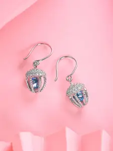 Clara Rhodium-Plated 925 Sterling Silver Cubic Zirconia-Studded Contemporary Drop Earrings