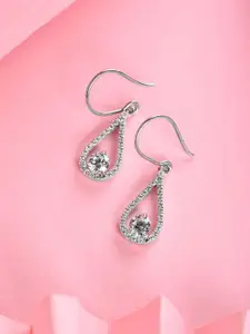 Clara Rhodium-Plated 925 Silver Cubic Zirconia-Studded Teardrop Shaped Drop Earrings