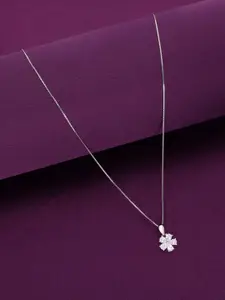 KAI JEWEL Rhodium Plated Cubic Zirconia 92.5 Silver Floral Pendants with Chains