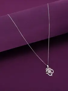 KAI JEWEL 92.5 Sterling Silver Rhodium-Plated CZ Om & Trishul Pendant with Chain