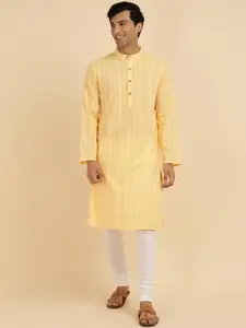 Fabindia Striped Mandarin Collar Cotton Straight Kurta