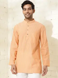 Fabindia Striped Band Collar Cotton Straight Kurta
