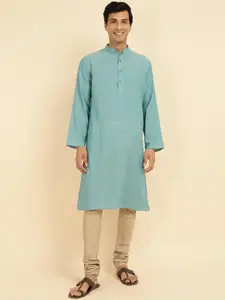 Fabindia Striped Woven Design Mandarin Collar Straight Kurta
