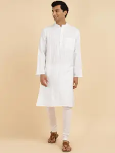 Fabindia Striped Woven Design Mandarin Collar Cotton Straight Kurta