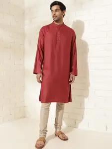 Fabindia Striped Mandarin Collar Thread Work Straight Kurta