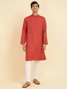 Fabindia Striped Band Collar Straight Kurta