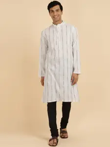 Fabindia Striped Mandarin Collar Cotton Straight Kurta