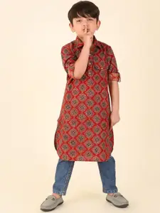 Fabindia Boys Ethnic Motifs Printed Band Collar Pathani Kurta