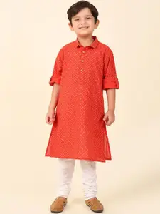Fabindia Boys Geometric Printed Shirt Collar Cotton Pathani Kurta