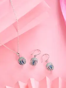 Clara 925 Sterling Silver Rhodium-Plated Cubic Zirconia Studded Necklace with Earrings