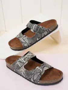 MOZAFIA Women Textured Printed Open Toe Flats