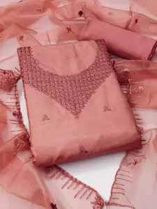 Peachmode Ethnic Motifs Embroidered Art Silk Unstitched Dress Material