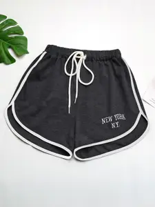 KPOP Grey & White Regular Fit High-Rise Shorts