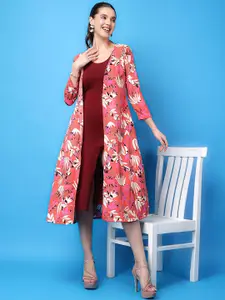 BAESD Floral Printed Longline Open Front Shrug