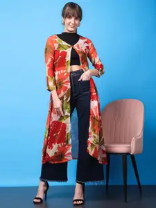 BAESD Floral Printed V-Neck Longline Shrug