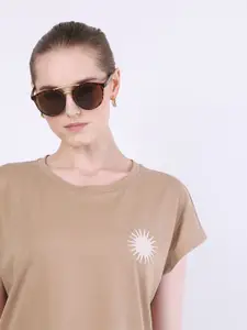 Vero Moda Women Extended Sleeves Organic Cotton Raw Edge T-shirt