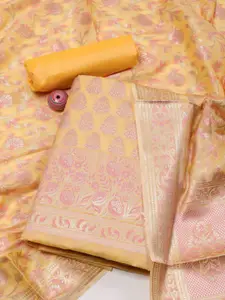 Meena Bazaar Ethnic Motifs Woven Design Chanderi Zari Unstitched Dress Material