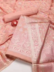 Meena Bazaar Ethnic Motifs Woven Design Zari Chanderi Unstitched Dress Material